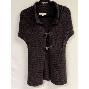 Lineamaglia Women's Wool Blend Toggle Cap Sleeve Cardigan Sweater Brown Sz Small